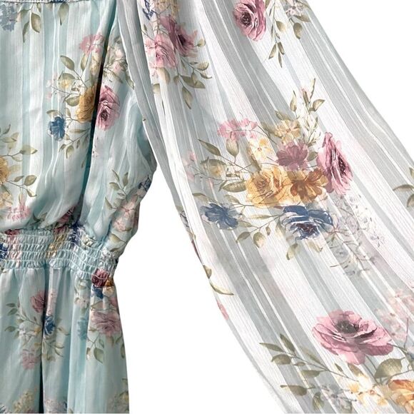 Peach Love California Flowy Floral Long Sleeve Mini Dress in Size Medium - Picture 8 of 12